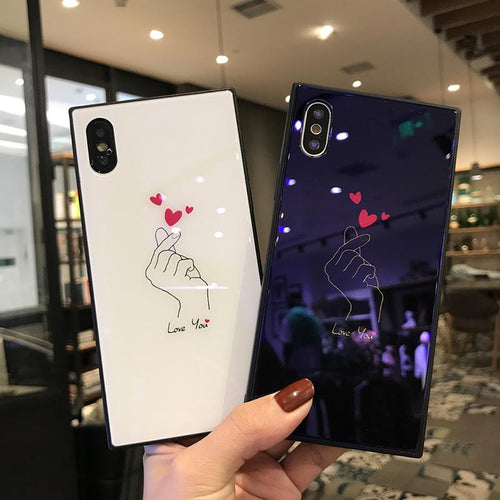 2018 Luxury blue light Square Glass phone Case For iPhone