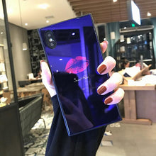 Load image into Gallery viewer, 2018 Luxury blue light Square Glass phone Case For iPhone