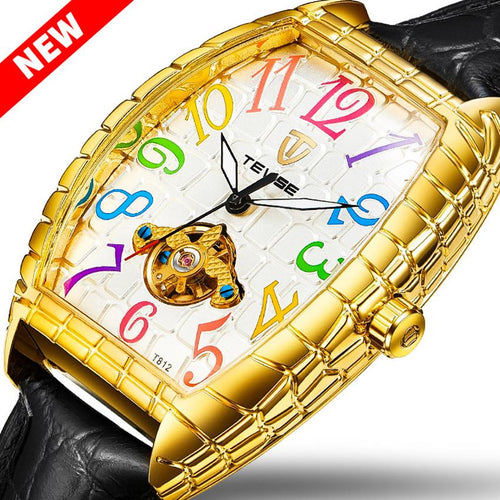 2018 TEVISE Watch Men Crocodile Skin Case Tourbillon Automatic Mechanical Watch Waterproof Men Leather Wristwatches Male Clock