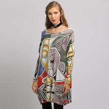 Load image into Gallery viewer, XIKOI Sweater Woman  Casual Oversize Long Batwing Sleeve O-Neck Knitted Fashion Pullovers Abstract Print Clothes