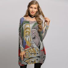 Load image into Gallery viewer, XIKOI Sweater Woman  Casual Oversize Long Batwing Sleeve O-Neck Knitted Fashion Pullovers Abstract Print Clothes